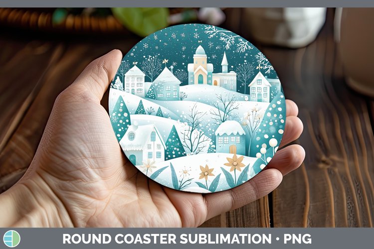 GorgeousTeal Christmas Round Coaster design.