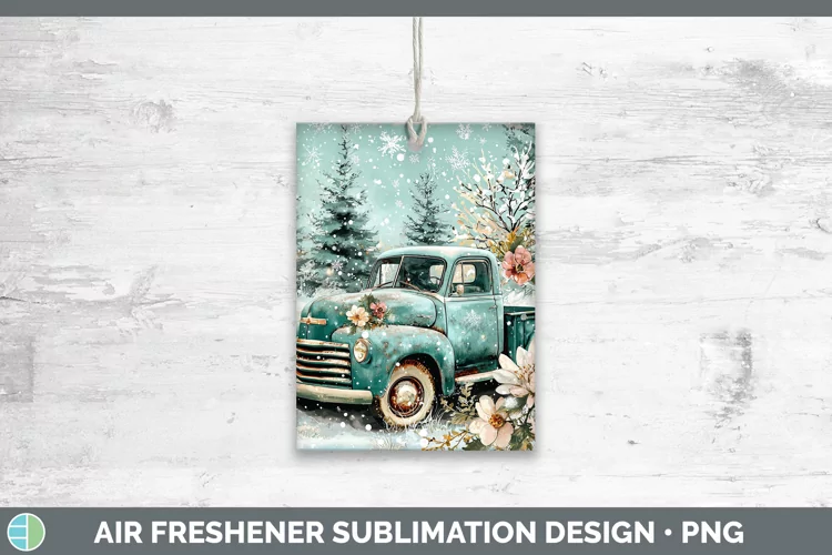 Teal Christmas Vintage Truck Air Freshener Sublimation Car F