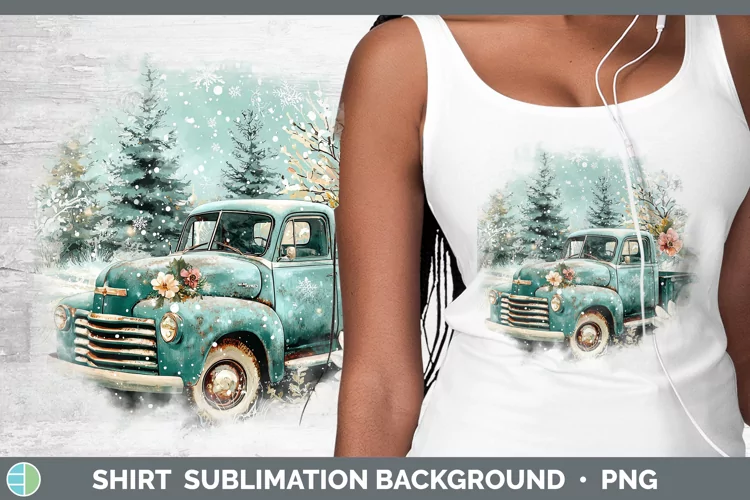 Teal Christmas Vintage Truck Shirt Sublimation Sublimation B