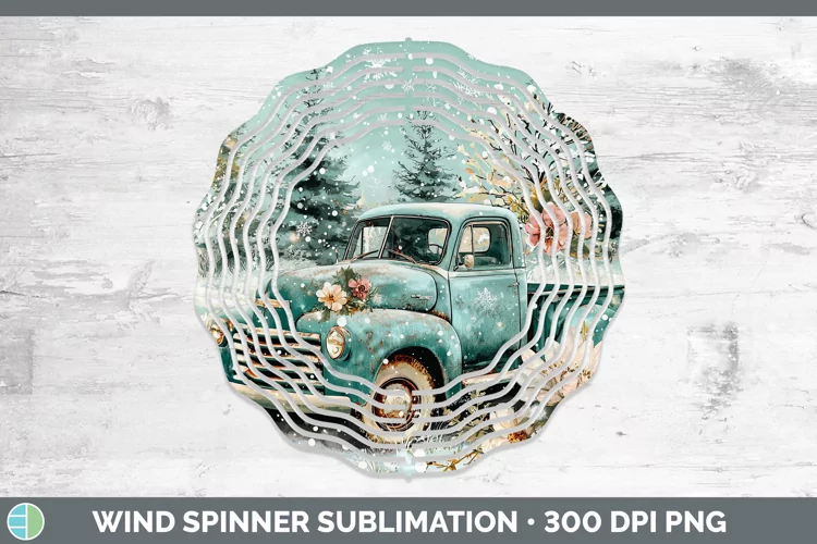 Teal Christmas Vintage Truck Wind Spinner Sublimation Spinne