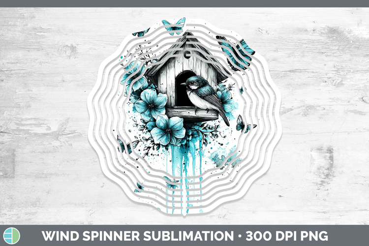 Teal Drips Birdhouse Wind Spinner Sublimation Spinner Design