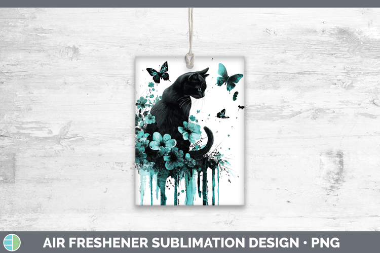Teal Drips Black Cat Air Freshener Sublimation Car Freshener