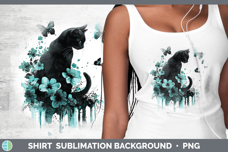 Teal Drips Black Cat Shirt Sublimation Sublimation Backgroun