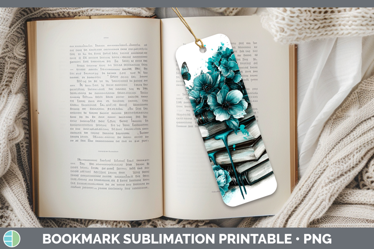 Teal Drips Book Stack Bookmark Sublimation Printable Designs