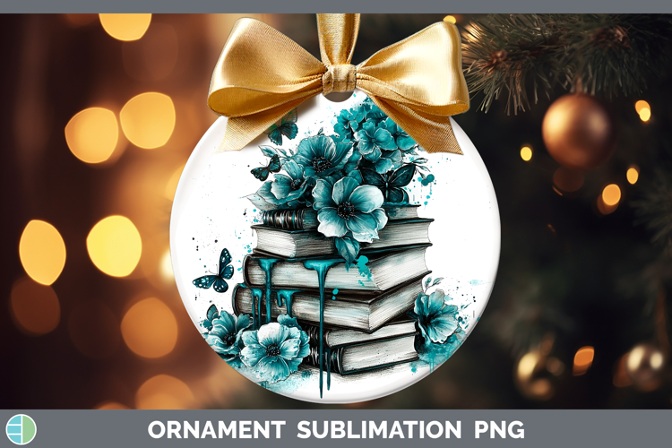 Teal Drips Book Stack Ornament Sublimation Bauble Designs