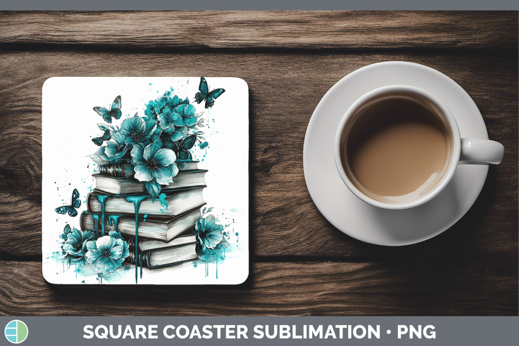 Teal Drips Book Stack Square Coaster Sublimation Coaster Des