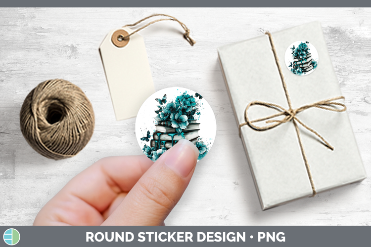 Teal Drips Book Stack Stickers | Round Labels Designs