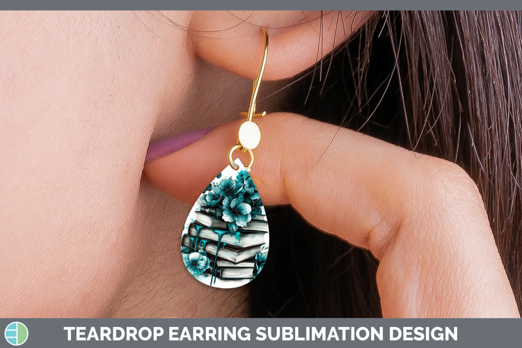Teal Drips Book Stack Teardrop Earrings Sublimation Earrings
