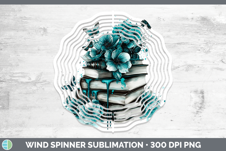 Teal Drips Book Stack Wind Spinner Sublimation Spinner Desig