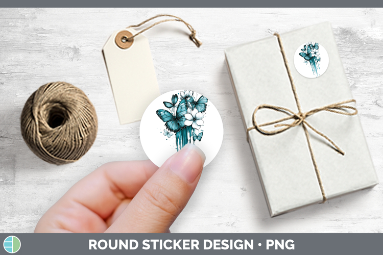 Teal Drips BS01 Butterfly Stickers | Round Labels Designs