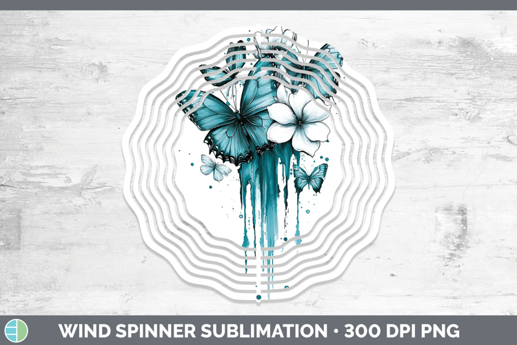 Teal Drips BS01 Butterfly Wind Spinner Sublimation Spinner D