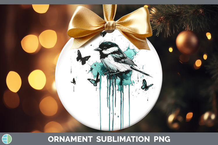 Teal Drips BS01 Chickadee Ornament Sublimation Bauble Design