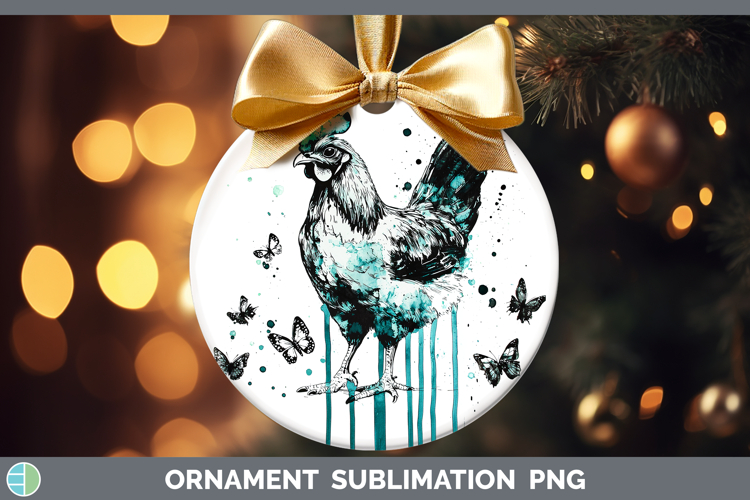 Teal Drips BS01 Chicken Ornament Sublimation Bauble Designs