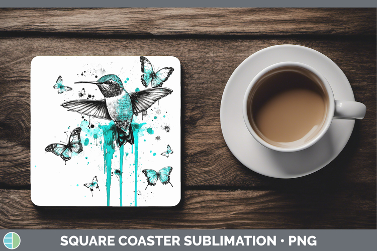 Teal Drips BS01 Hummingbird Square Coaster Sublimation Coast