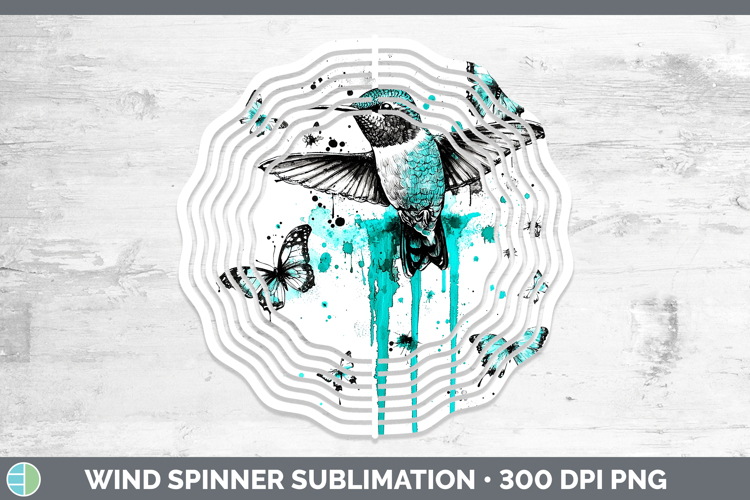 Teal Drips BS01 Hummingbird Wind Spinner Sublimation Spinner