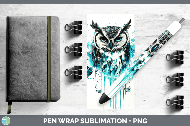 Teal Drips BS01 Owl Pen Wrap Sublimation Pen Designs