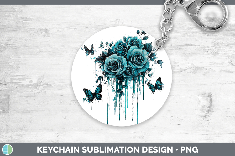Teal Drips BS01 Rose Keychain Sublimation Keyring Designs