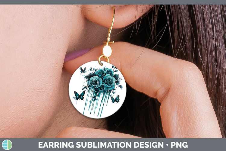 Teal Drips BS01 Rose Round Earrings Sublimation Earrings Des