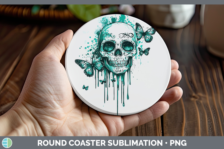 Teal Drips BS01 Sugar Skull Round Coaster Sublimation Coaste