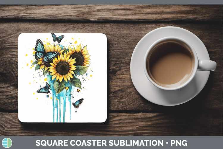 Teal Drips BS01 Sunflower Square Coaster Sublimation Coaster