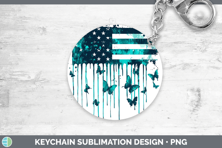 Teal Drips BS01 USA Flag Keychain Sublimation Keyring Design