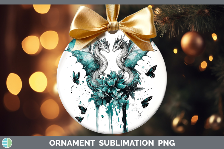 Teal Drips BS02 Dragon Ornament Sublimation Bauble Designs