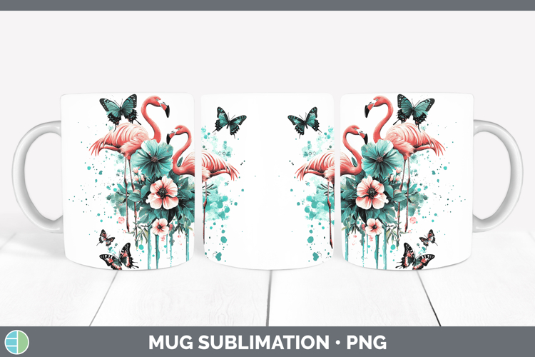 Teal Drips BS02 Flamingo Mug Wrap Sublimation Coffee Cup Des