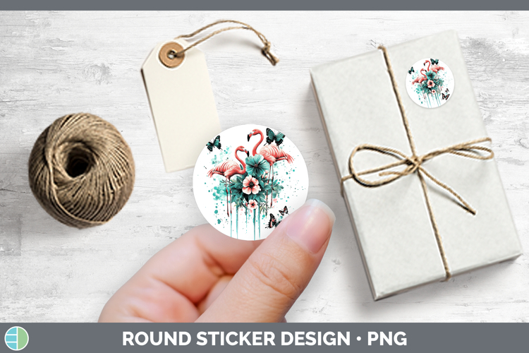 Teal Drips BS02 Flamingo Stickers | Round Labels Designs