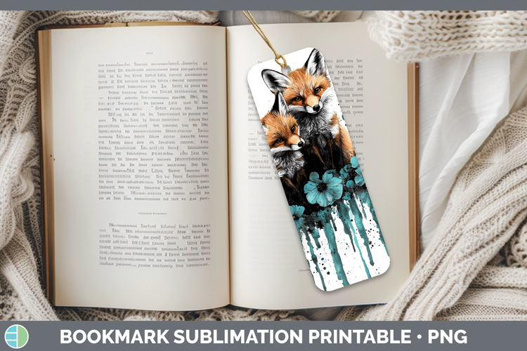Teal Drips BS02 Fox Bookmark Sublimation Printable Designs