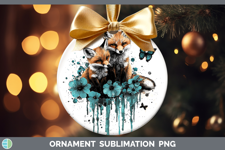 Teal Drips BS02 Fox Ornament Sublimation Bauble Designs