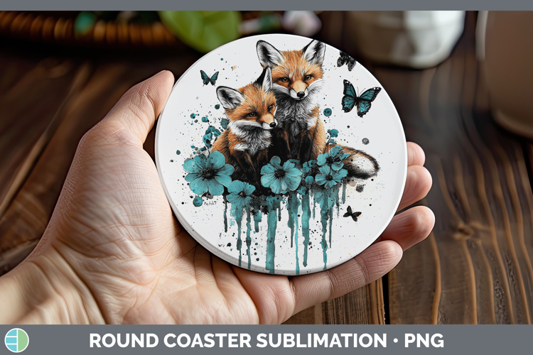 Teal Drips BS02 Fox Round Coaster Sublimation Coaster Design