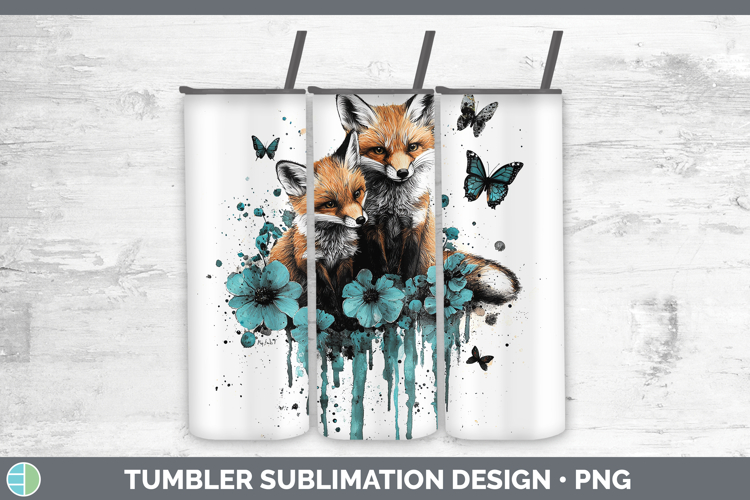 Teal Drips BS02 Fox Tumbler Sublimation 20 oz Skinny Tumbler