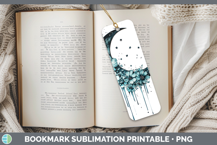 Teal Drips BS02 Moon and Stars Bookmark Sublimation Printabl