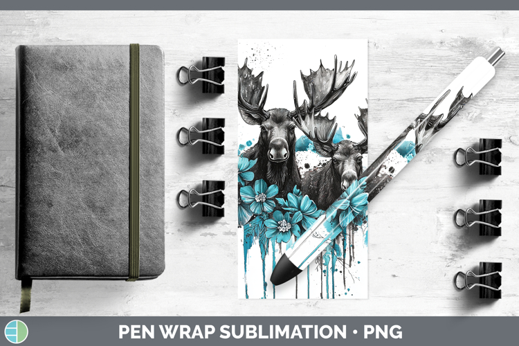 Teal Drips BS02 Moose Pen Wrap Sublimation Pen Designs