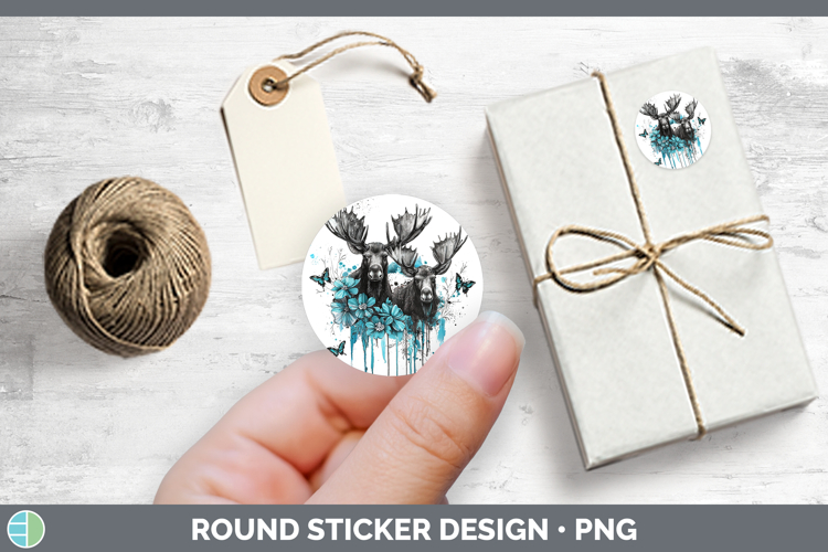 Teal Drips BS02 Moose Stickers | Round Labels Designs
