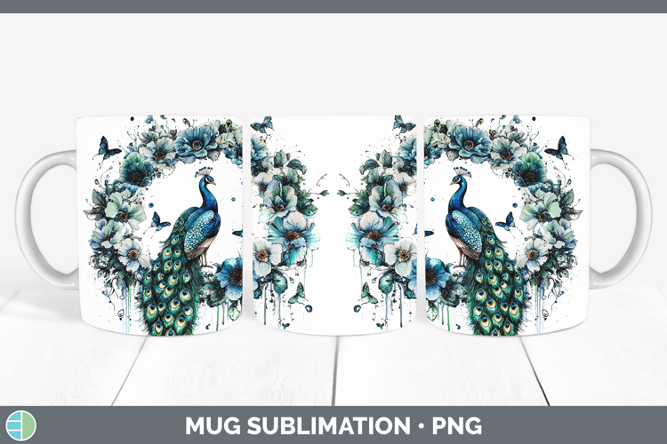 Teal Drips BS02 Peacock Mug Wrap Sublimation Coffee Cup Desi