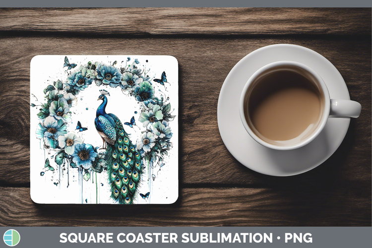 Teal Drips BS02 Peacock Square Coaster Sublimation Coaster D