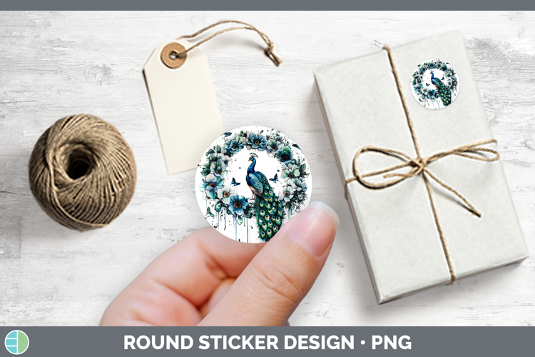 Teal Drips BS02 Peacock Stickers | Round Labels Designs