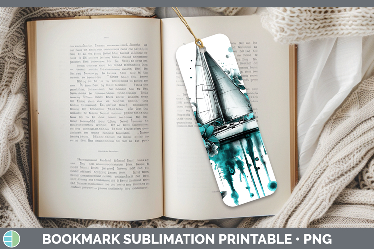 Teal Drips BS02 Sail Boat Bookmark Sublimation Printable Des