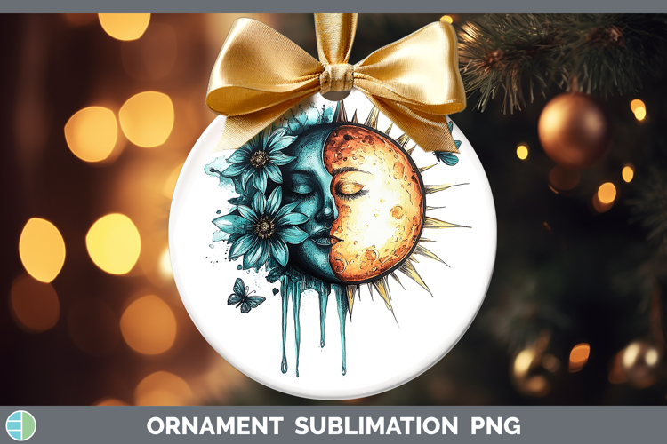 Teal Drips BS02 Sun and Moon Ornament Sublimation Bauble Des