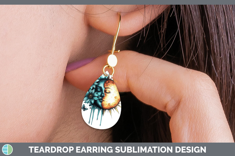 Teal Drips BS02 Sun and Moon Teardrop Earrings Sublimation E