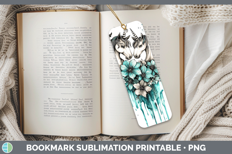 Teal Drips BS02 Unicorn Bookmark Sublimation Printable Desig