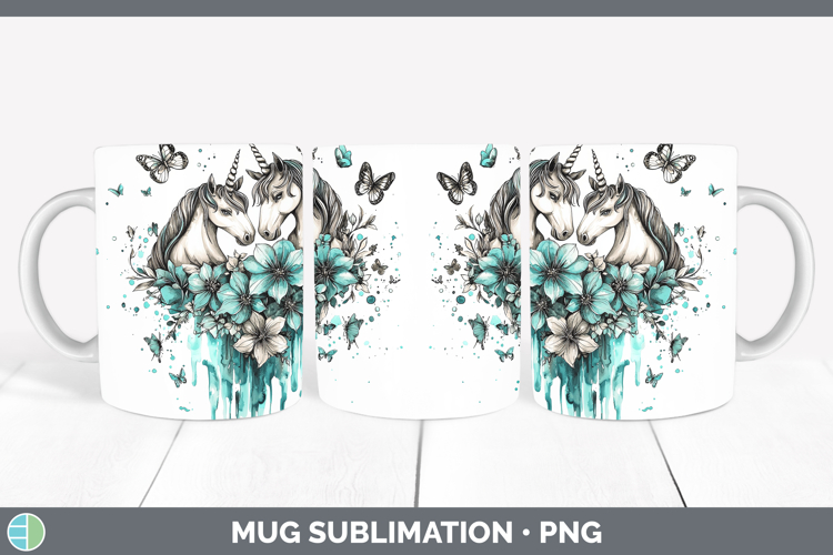 Teal Drips BS02 Unicorn Mug Wrap Sublimation Coffee Cup Desi
