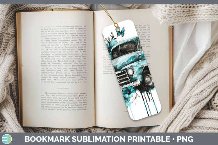 Teal Drips BS02 Vintage Truck Bookmark Sublimation Printable