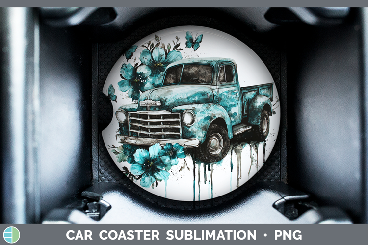 Teal Drips BS02 Vintage Truck Car Coaster Sublimation Desig