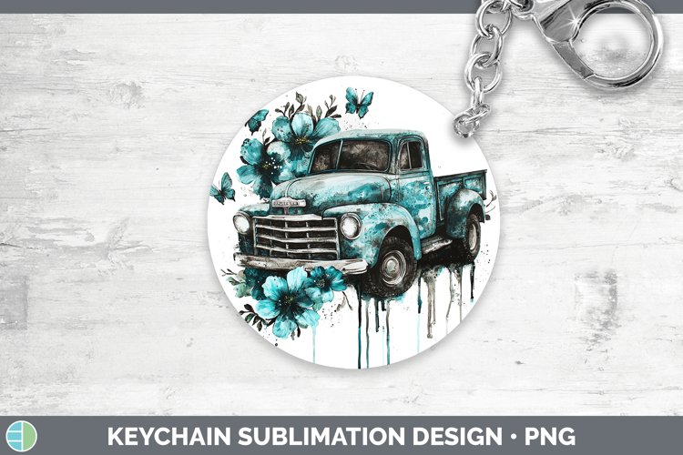 Teal Drips BS02 Vintage Truck Keychain Sublimation Keyring D