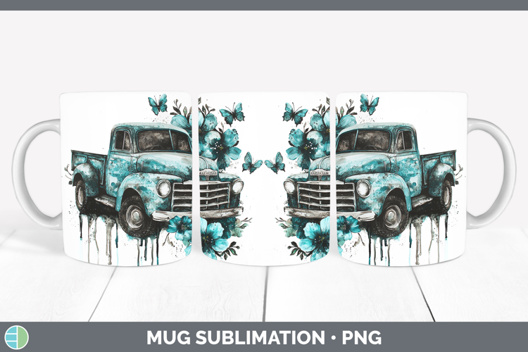 Teal Drips BS02 Vintage Truck Mug Wrap Sublimation Coffee Cu