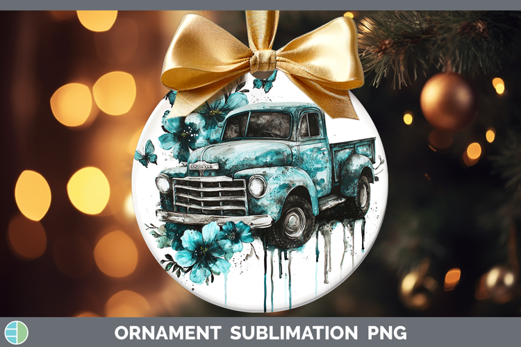 Teal Drips BS02 Vintage Truck Ornament Sublimation Bauble De