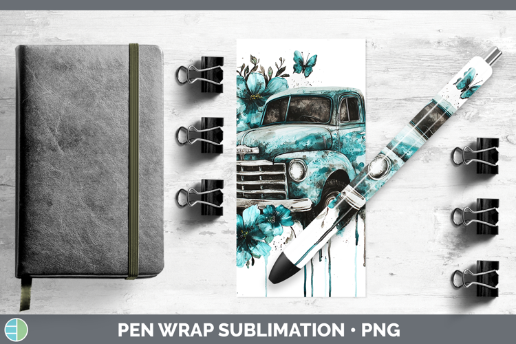 Teal Drips BS02 Vintage Truck Pen Wrap Sublimation Pen Desig