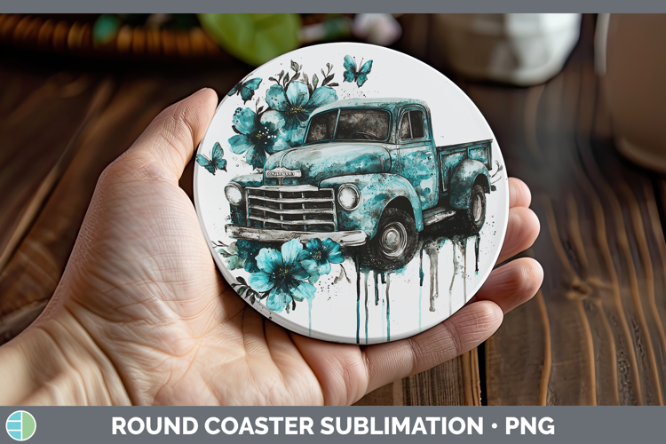 Teal Drips BS02 Vintage Truck Round Coaster Sublimation Coas